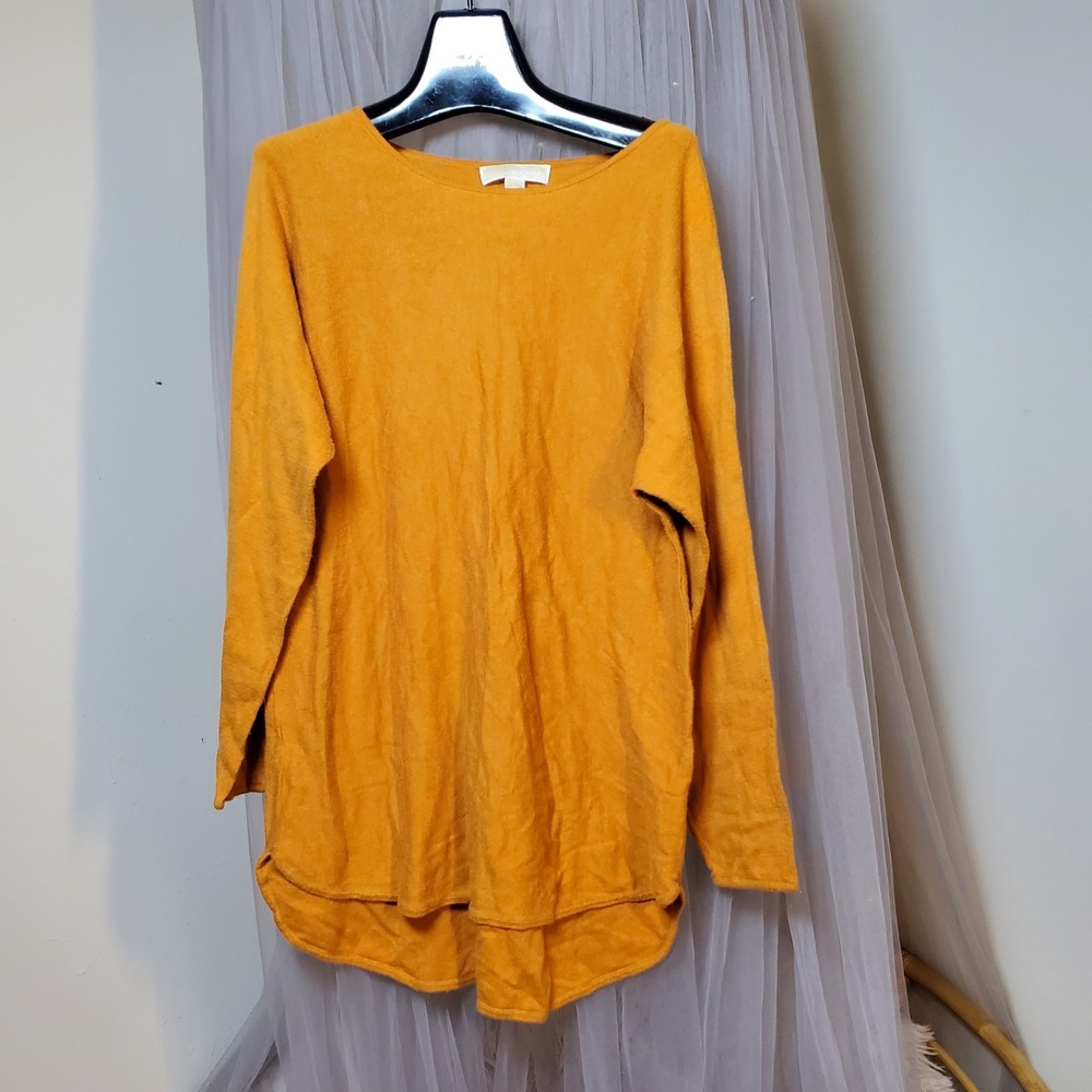 Michael Kors Mustard Yellow Cotton Blend Sweater Casual Quiet Luxury L Oversized